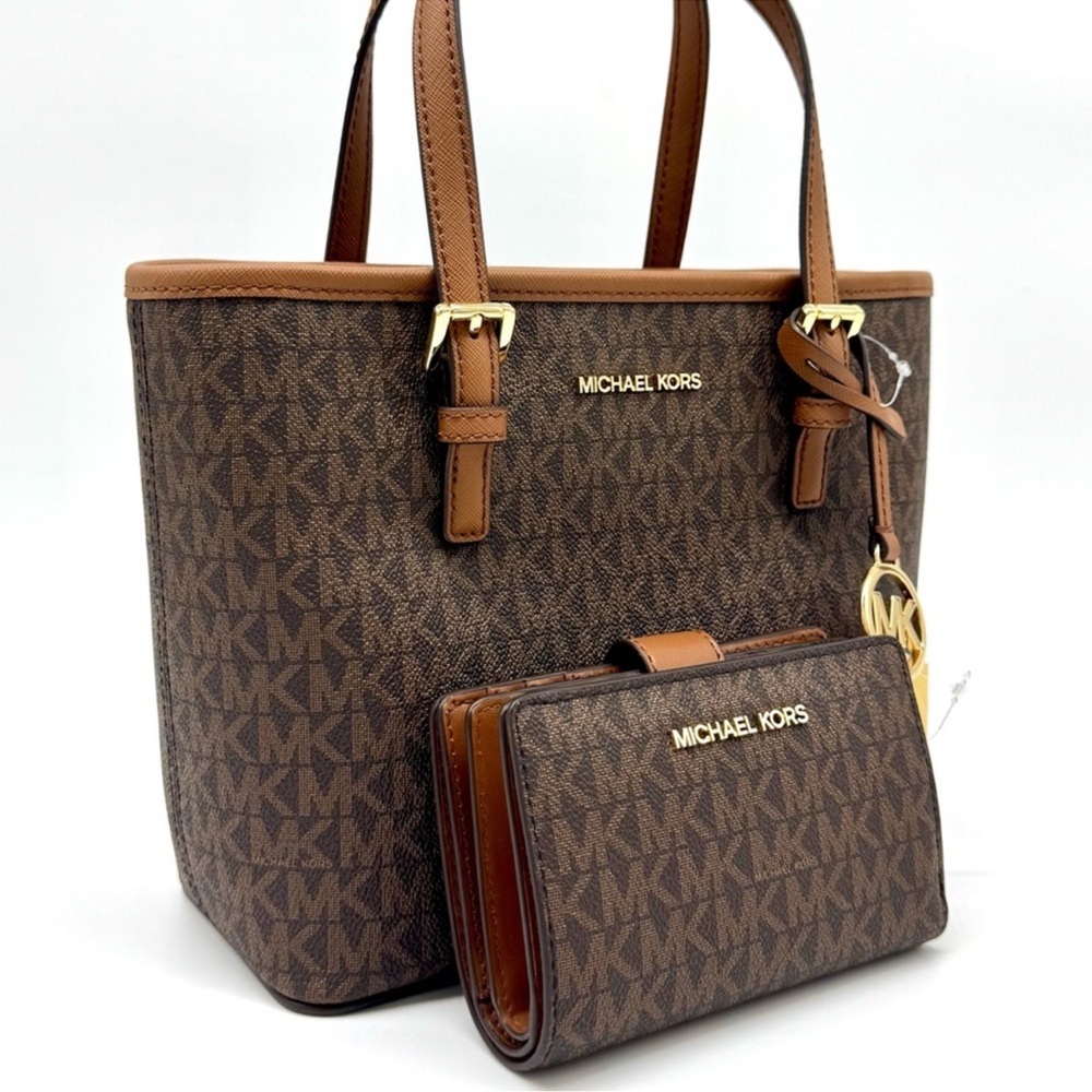 Michael Kors Jet Set Travel XS Logo Top-Zip Tote Bag & Matching Bifold Wallet